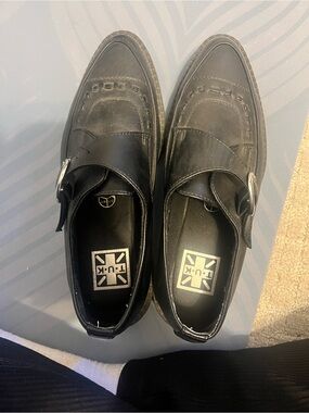 T.U.K Black Leather Monk Strap Slip-On Loafers